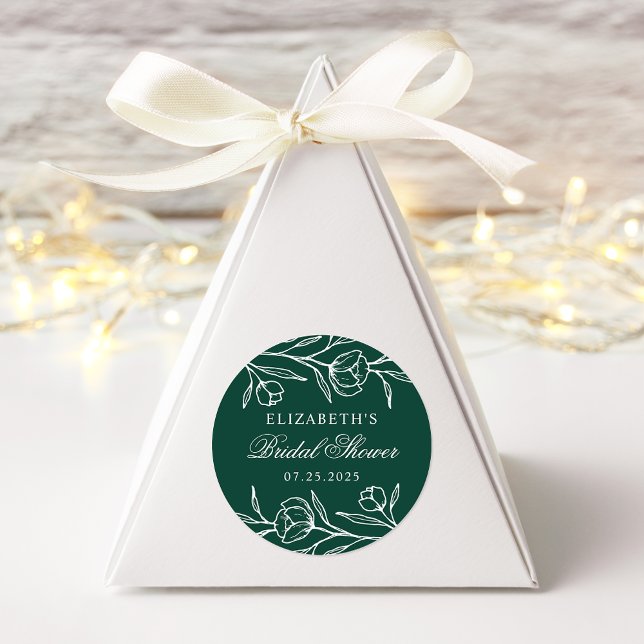 Sketched Floral Green Bridal Shower Classic Round Sticker (Creator Uploaded)