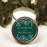 Sketched Floral Green Wedding Classic Round Sticker<br><div class="desc">Elegant floral wedding stickers featuring white sketched flowers and leaves with a forest green background. Personalise the sketched floral wedding stickers with your names. The floral stickers are perfect for sealing wedding envelopes,  wedding favours,  and more! Designed to coordinate with our Sketched Floral wedding collection.</div>