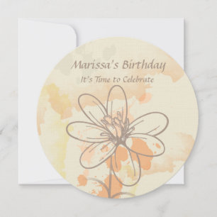 Sketched Floral on Watercolor Splats Birthday Invitation