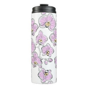 Sketched floral orchid flowers hand drawn romantic thermal tumbler