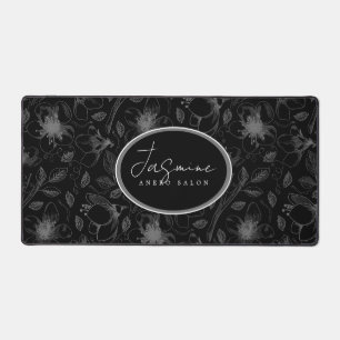 Sketched Floral Outline Grey/Blk ID939 Desk Mat