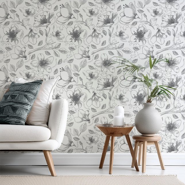 Sketched Floral Outline Pattern Gray/Wht ID939 Wallpaper (Creator Uploaded)