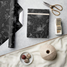 Sketched Floral Outline Pattern Grey/Black ID939