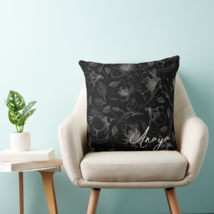 Sketched Floral Outline Pattern Grey/Blk ID939 Cushion