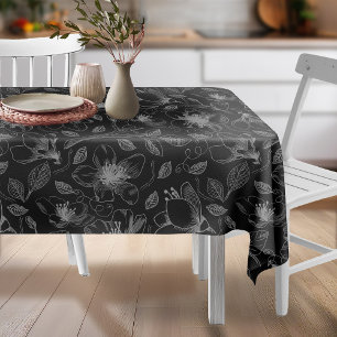 Sketched Floral Outline Pattern Grey/Blk ID939 Tablecloth