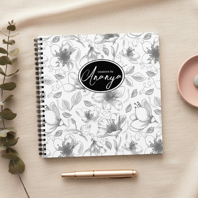 Sketched Floral Outline Pattern Grey/Wht ID939 Notebook (Creator Uploaded)