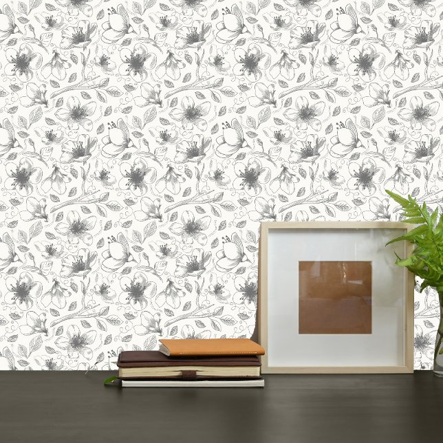 Sketched Floral Outline Pattern Grey/Wht ID939 Wallpaper (Creator Uploaded)