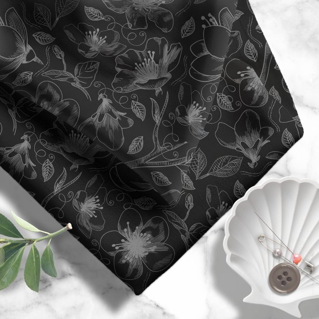 Sketched Floral Outlines Pattern Black ID939 Fabric (Creator Uploaded)