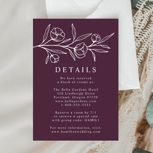 Sketched Floral Purple Wedding Details Enclosure Card (Creator Uploaded)