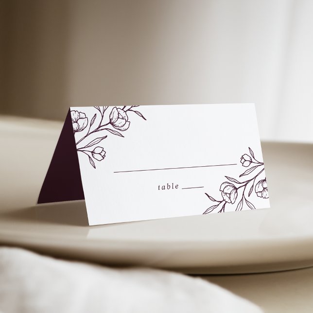 Sketched Floral Purple Wedding Place Card (Creator Uploaded)