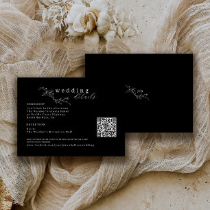 Sketched Floral QR Code White on Black Wedding Enclosure Card