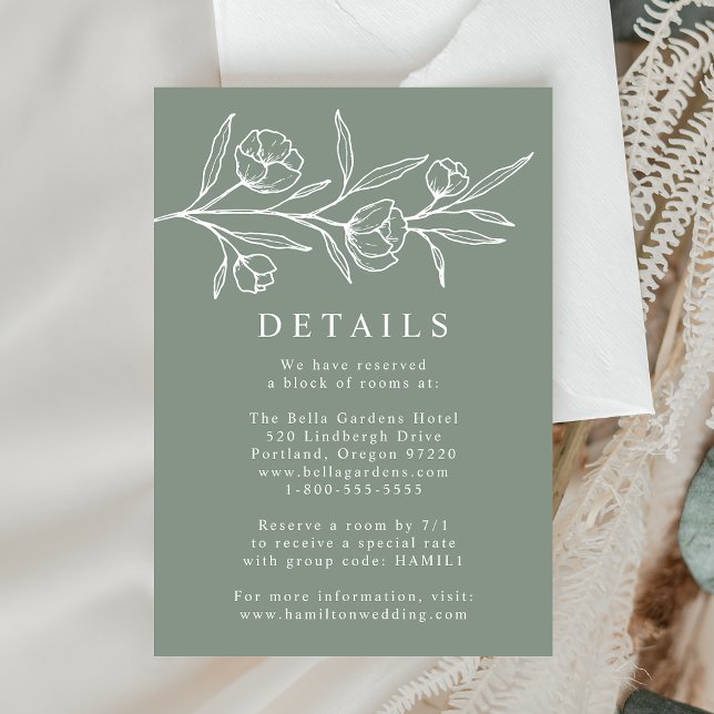 Sketched Floral Sage Green Wedding Details Enclosure Card (Creator Uploaded)