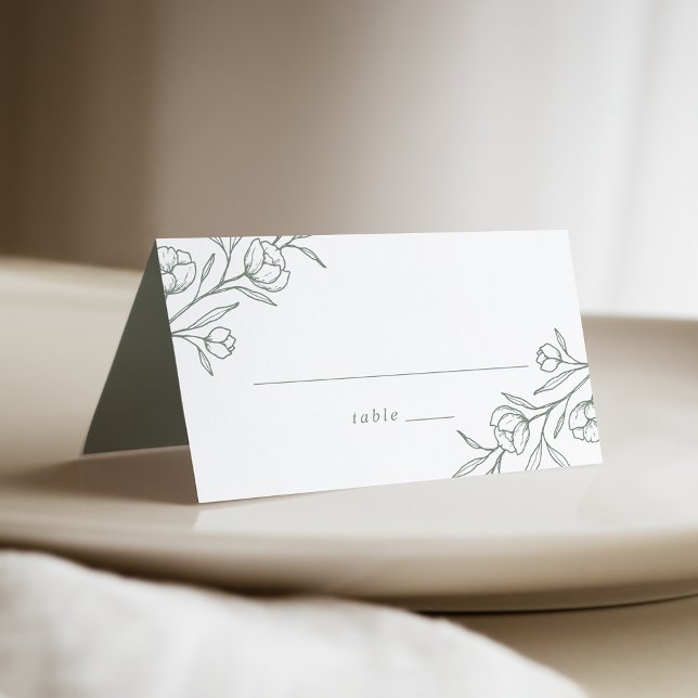 Sketched Floral Sage Green Wedding Place Card (Creator Uploaded)