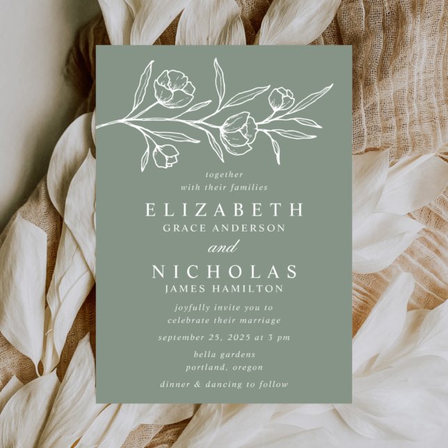 Sketched Floral Sage Wedding Invitation (Creator Uploaded)