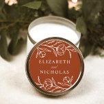 Sketched Floral Terracotta Wedding Classic Round Sticker<br><div class="desc">Elegant floral wedding stickers featuring white sketched flowers and leaves with a terracotta background. Personalise the sketched floral wedding stickers with your names. The floral stickers are perfect for sealing wedding envelopes,  wedding favours,  and more! Designed to coordinate with our Sketched Floral wedding collection.</div>