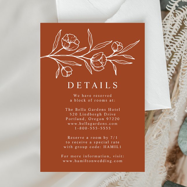 Sketched Floral Terracotta Wedding Details Enclosure Card (Creator Uploaded)