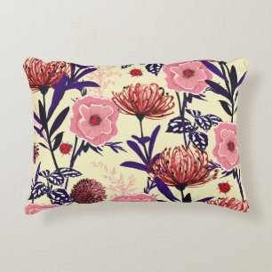 Sketched flower design in bright colors seamless p decorative cushion