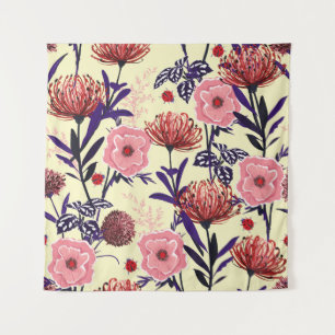 Sketched flower design in bright colors seamless p tapestry