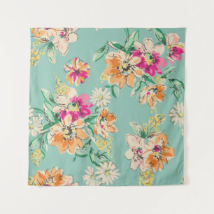 Sketched flower design in bright colors - seamless tapestry