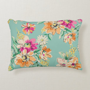 Sketched flower design in bright colours - seamles decorative cushion