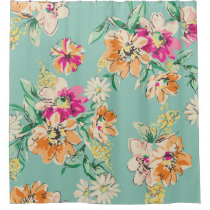 Sketched flower design in bright colours - seamles shower curtain