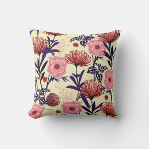 Sketched flower design in bright colours seamless cushion