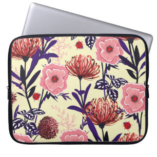 Sketched flower design in bright colours seamless  laptop sleeve