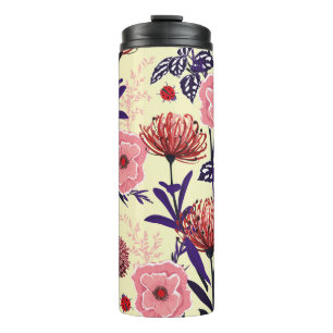 Sketched flower design in bright colours seamless thermal tumbler
