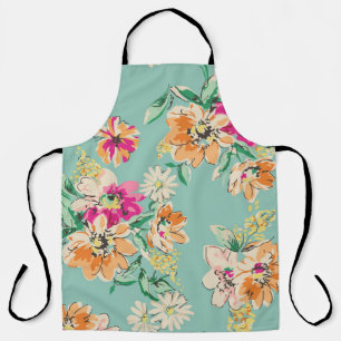 sketched flower in bright colors - seamless backgr apron