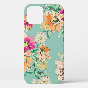 sketched flower in bright colours - seamless backg iPhone 12 case