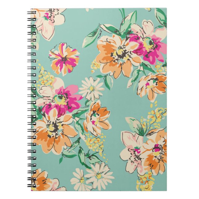 sketched flower in bright colours - seamless backg notebook (Front)