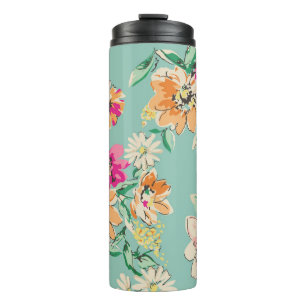 sketched flower in bright colours - seamless backg thermal tumbler