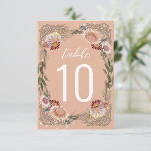Sketched Flowers Boho Peach Table Number