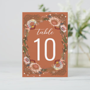 Sketched Flowers Boho Terracotta Table Number