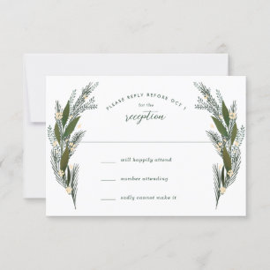 Sketched Flowers Leaves Greenery White Wedding RSVP Card