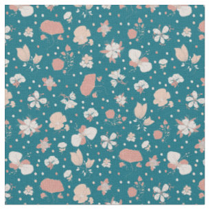 Sketched Flowers on Deep Teal Fabric