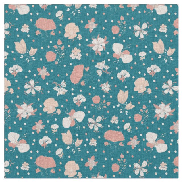 Sketched Flowers on Deep Teal Fabric (Close Up)