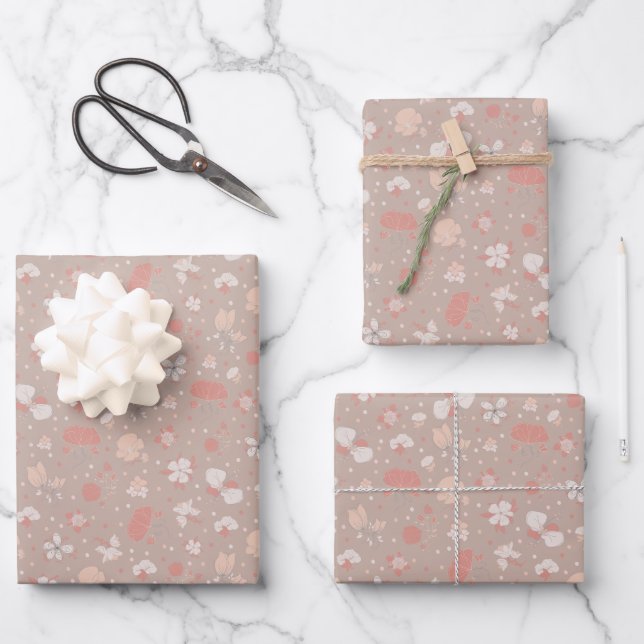 Sketched Flowers on Light Brown Wrapping Paper Sheet (Front)