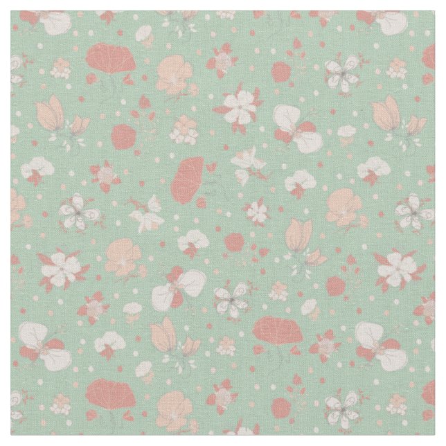 Sketched Flowers on Light Green Fabric (Close Up)