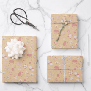 Sketched Flowers on Light Orange Wrapping Paper Sheet