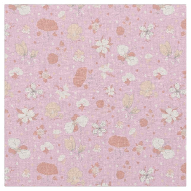 Sketched Flowers on Light Pink Fabric (Close Up)