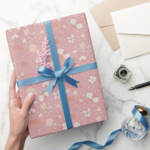 Sketched Flowers on Pale Red Wrapping Paper