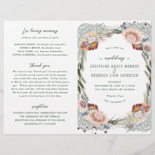 Sketched Flowers Unique Boho Wedding Program