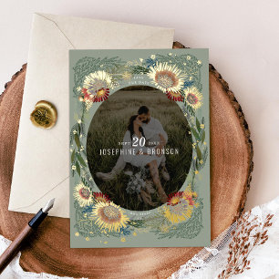 Sketched Flowers Unique Photo Save the Date Gold