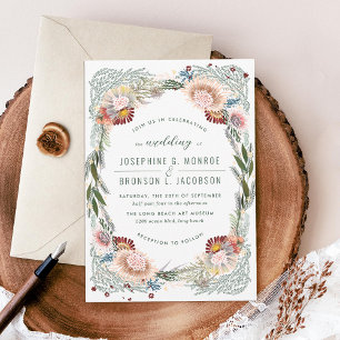 Sketched Flowers Unique White Wedding Invitation