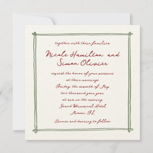 Sketched frame Green Whimsical Hand Drawn Wedding Invitation