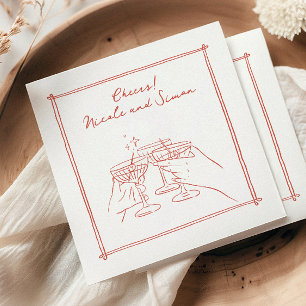 Sketched frame Whimsical Champagne glass wedding Napkin