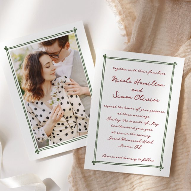 Sketched frame Whimsical Hand Drawn Photo Wedding Invitation (Creator Uploaded)
