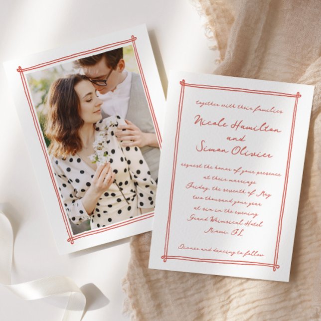 Sketched frame Whimsical Hand Drawn Photo Wedding Invitation (Creator Uploaded)