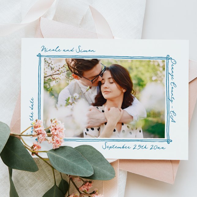 Sketched frame Whimsical Hand Drawn Photo Wedding  Save The Date (Creator Uploaded)
